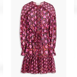 Saloni Pixie Silk Chiffon Floral Print Ruffled Mini Dress Size 6 Pink Red